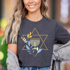 "Menorah & Star" | Modern Hanukkah Unisex Adult T-Shirt | Festive Holiday Wear