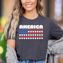 "AMERICA" | Bold Heart Flag Unisex Adult T-Shirt | Patriotic Lifestyle