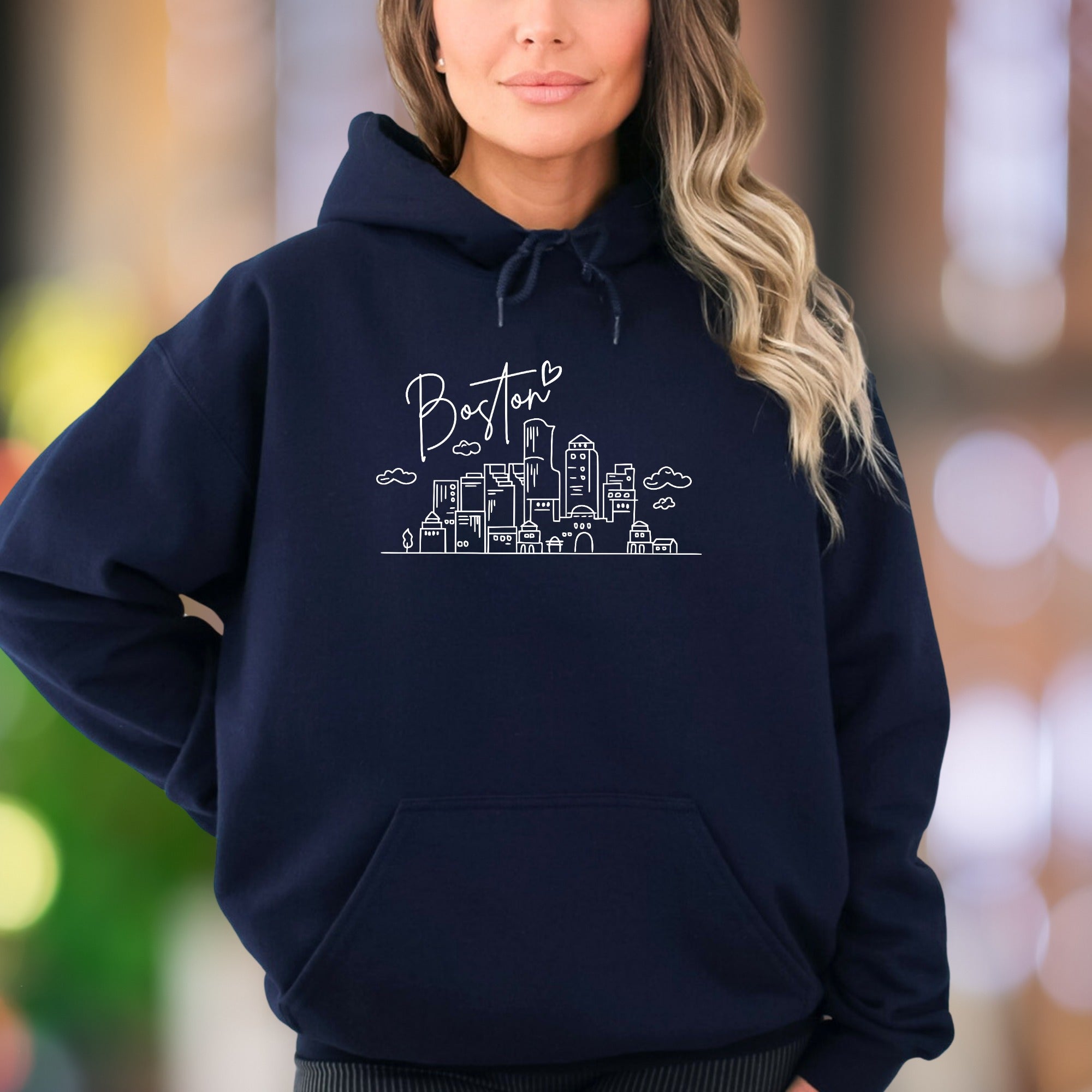 "Boston" | Minimal Cityscape Unisex Adult Hoodie | Urban Lifestyle