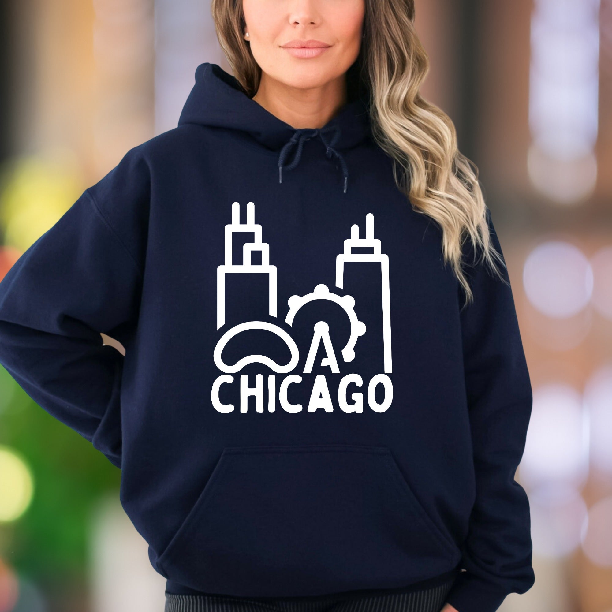 "Chicago Skyline" | Minimal City Graphic Unisex Adult Hoodie | Urban Lifestyle Apparel
