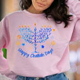 "Happy Challah Days" | Watercolor Menorah Unisex Adult Sweatshirt | Festive Lifestyle Apparel