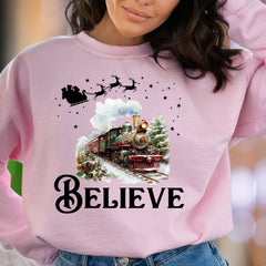 "Believe" | Festive Vintage Train Unisex Adult Sweatshirt | Holiday Lifestyle