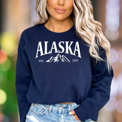 "ALASKA est 1959" | Retro Mountain Graphic Unisex Adult Sweatshirt | State Pride