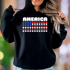 "AMERICA" | Patriotic Heart Flag Unisex Adult Hoodie | National Pride Apparel