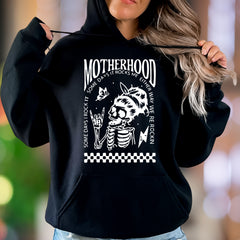 "Motherhood: Some Days It Rocks Me" | Vintage Skull Unisex Adult Hoodie | Parental Humor