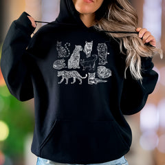 "Various Cats Line Art" | Nature Graphic Unisex Adult Hoodie | Cat Lover Lifestyle