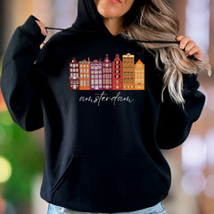"amsterdam" | Illustrated Cityscape Unisex Adult Hoodie | Travel Lifestyle