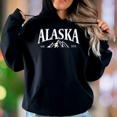 "ALASKA est 1959" | Retro Mountain Graphic Unisex Adult Hoodie | Nature Lifestyle