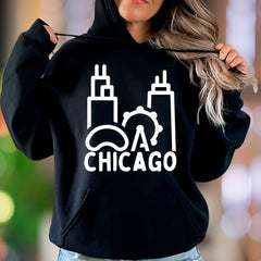 "Chicago Skyline" | Minimal Cityscape Unisex Adult Hoodie | Urban Lifestyle