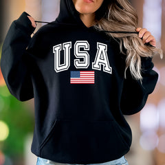"USA" | Bold Collegiate Unisex Adult Hoodie | Patriotic Lifestyle Wear