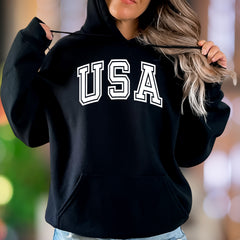 "USA" | Varsity Typography Unisex Adult Hoodie | Patriotic Streetwear