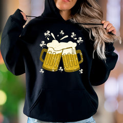 "Cheers & Shamrocks" | Distressed Graphic Unisex Adult Hoodie | St. Patrick's Day Fun