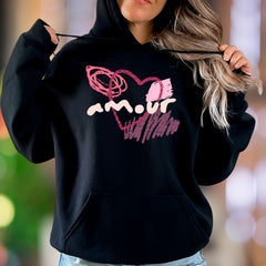 "Amour" | Artistic Sketch Heart Unisex Adult Hoodie | Romantic Expression Apparel
