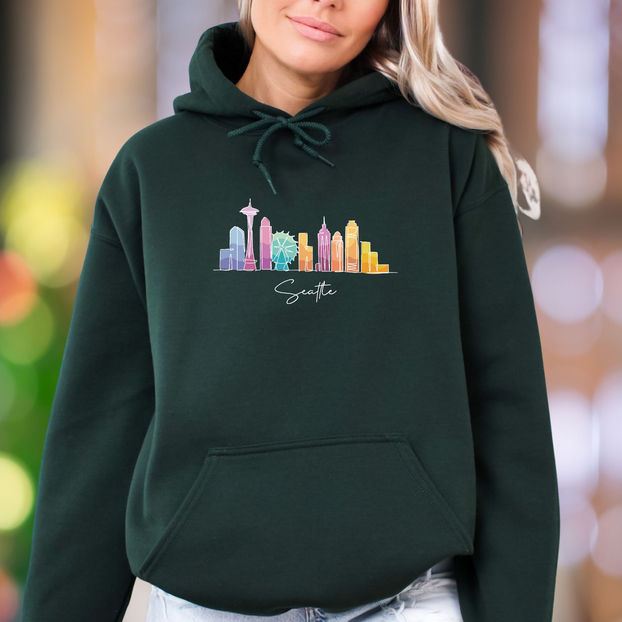 "Seattle" | Watercolor Skyline Streetwear Unisex Adult Hoodie | City Lover Apparel