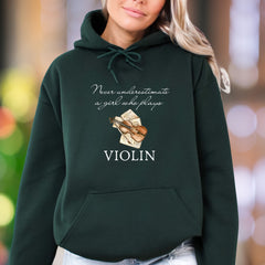 "Never underestimate a girl who plays VIOLIN" | Motivational Typography Unisex Adult Hoodie | Musician Lifestyle