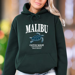 "MALIBU Catch Wave Surf Memories" | Retro Beach Unisex Adult Hoodie | Coastal Lifestyle