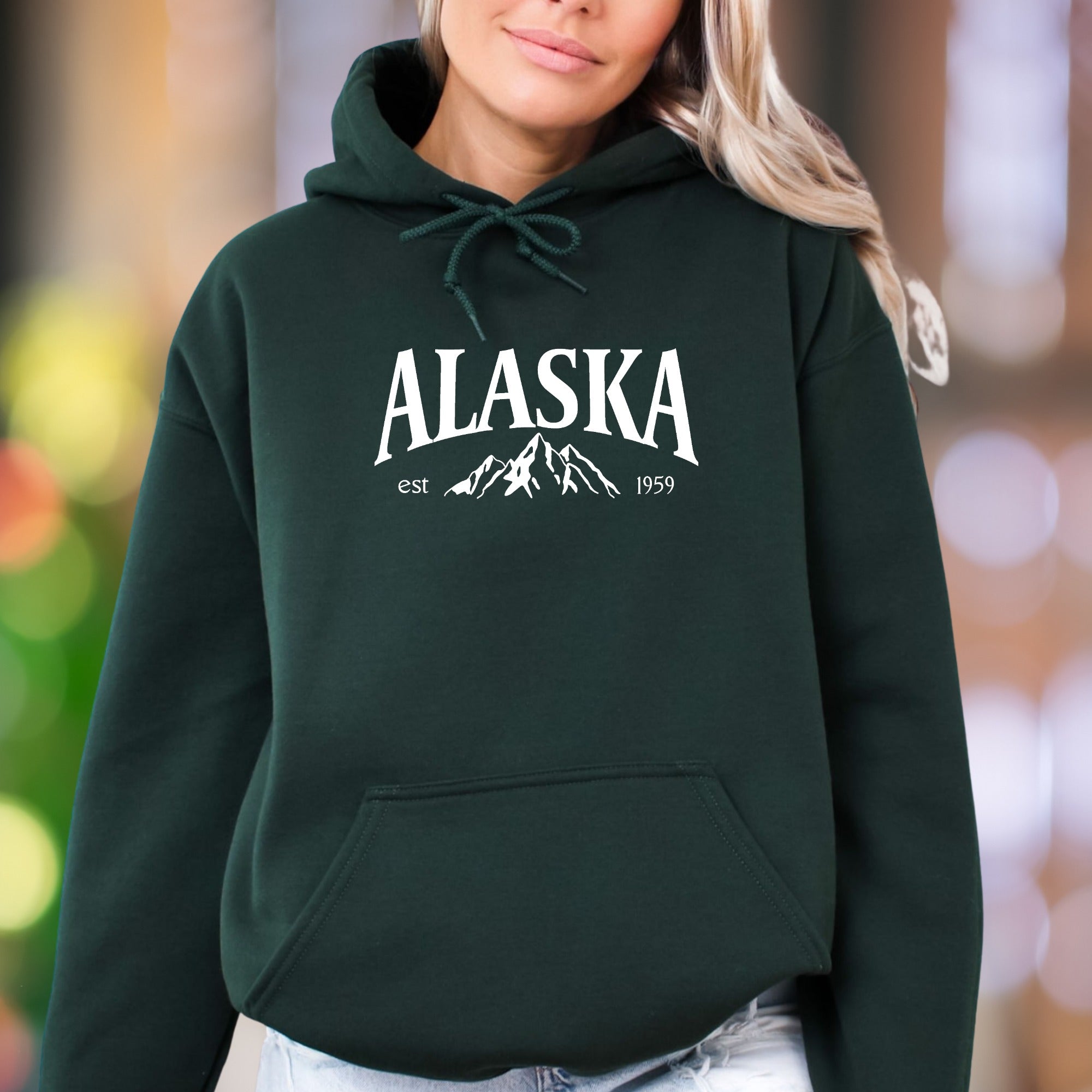 "ALASKA est 1959" | Retro Mountain Graphic Unisex Adult Hoodie | Nature Lifestyle