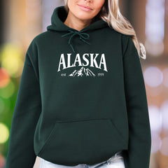 "ALASKA est 1959" | Retro Mountain Graphic Unisex Adult Hoodie | Nature Lifestyle
