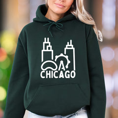 "Chicago Skyline" | Minimal Cityscape Unisex Adult Hoodie | Urban Lifestyle