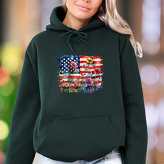 "Bloom With Patriotism" | Rustic Floral Flag Unisex Adult Hoodie | Nature-Inspired Lifestyle