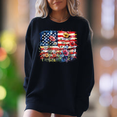 "Watercolor Floral Flag" | Patriotic Nature Unisex Adult Sweatshirt | Expressive Lifestyle