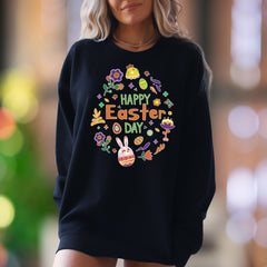 "Happy Easter Day" | Floral Bunny Unisex Adult Sweatshirt | Festive Lifestyle Apparel