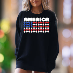 "AMERICA" | Patriotic Hearts Unisex Adult Sweatshirt | American Pride Wear