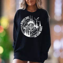 "ALWAYS TAKE THE SCENIC ROUTE" | Nature Compass Unisex Adult Sweatshirt | Adventurous Lifestyle