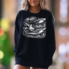 "Ocean Waves & Sharks" | Retro Nature Unisex Adult Sweatshirt | Ocean Lifestyle