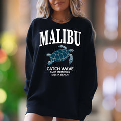 "MALIBU Catch Wave Surf Memories" | Ocean Vibe Unisex Adult Sweatshirt | Coastal Lifestyle