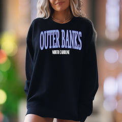 "OUTER BANKS NORTH CAROLINA" | Retro Beach Typography Unisex Adult Sweatshirt | Coastal Lifestyle