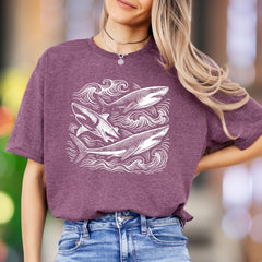 "Sharks with Waves" | Vintage Ocean Graphic Unisex Adult T-Shirt | Marine Lifestyle
