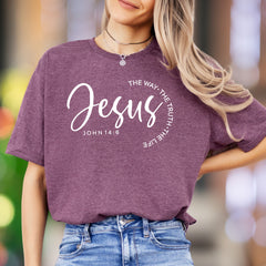 "Jesus The Way The Truth The Life John 14:6" | Calligraphy Typography Unisex Adult T-Shirt | Faith-Inspired Lifestyle