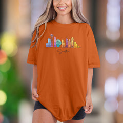 Seattle Skyline Comfort Colors T-Shirt - Cityscape Art, Washington Souvenir Tee