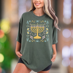Floral Menorah | Comfort Colors Unisex Adult T-Shirt | Festive Holiday Style