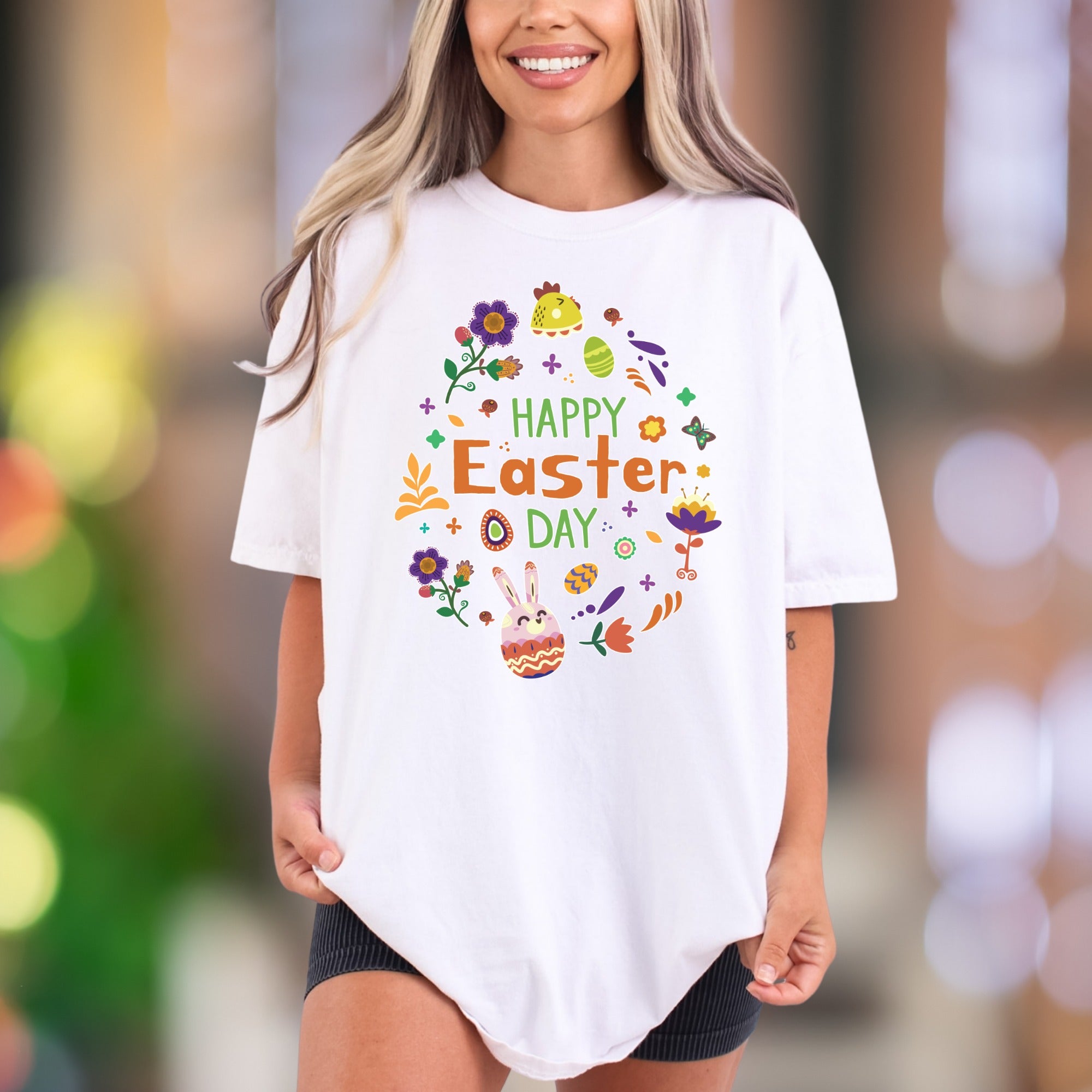 "Happy Easter Day" | Comfort Colors Unisex Adult T-Shirt | Festive Spring Celebration Tee