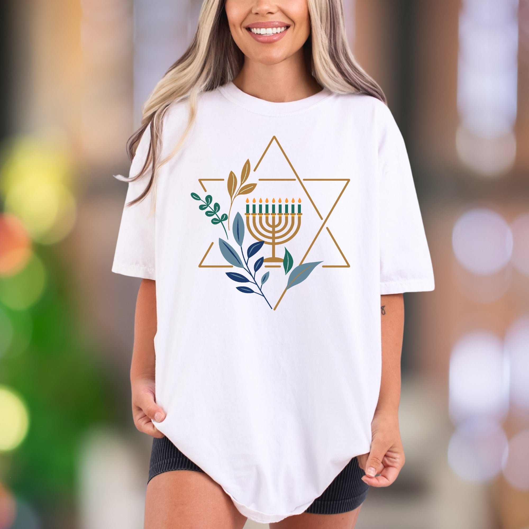 Star & Menorah Botanical Design | Comfort Colors Unisex Adult T-Shirt | Festive Lifestyle