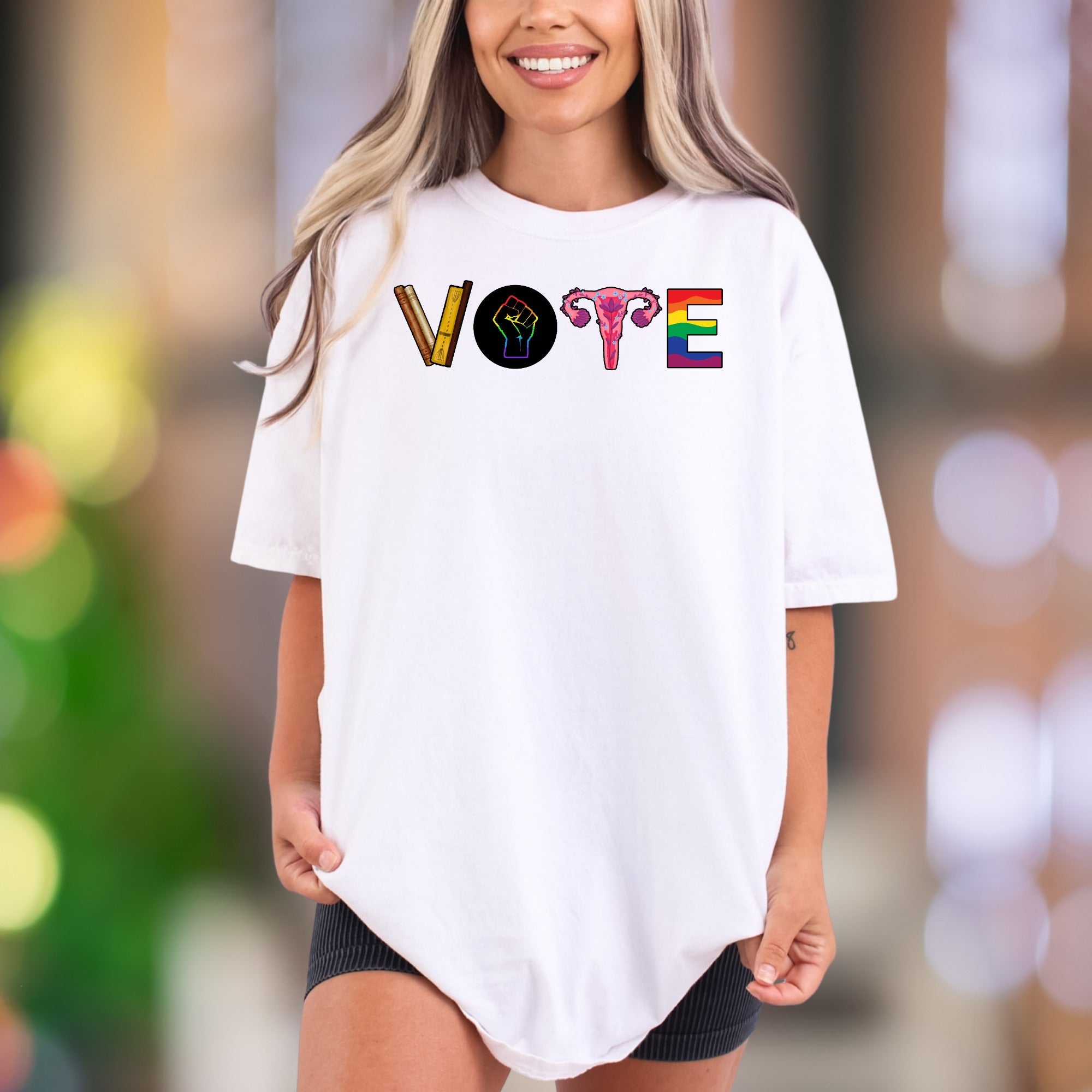 "VOTE" | Comfort Colors Unisex Adult T-Shirt | Empowering Rainbow Graphic Tee