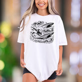 Ocean Waves & Sharks Sketch | Comfort Colors Unisex Adult T-Shirt | Coastal Lifestyle