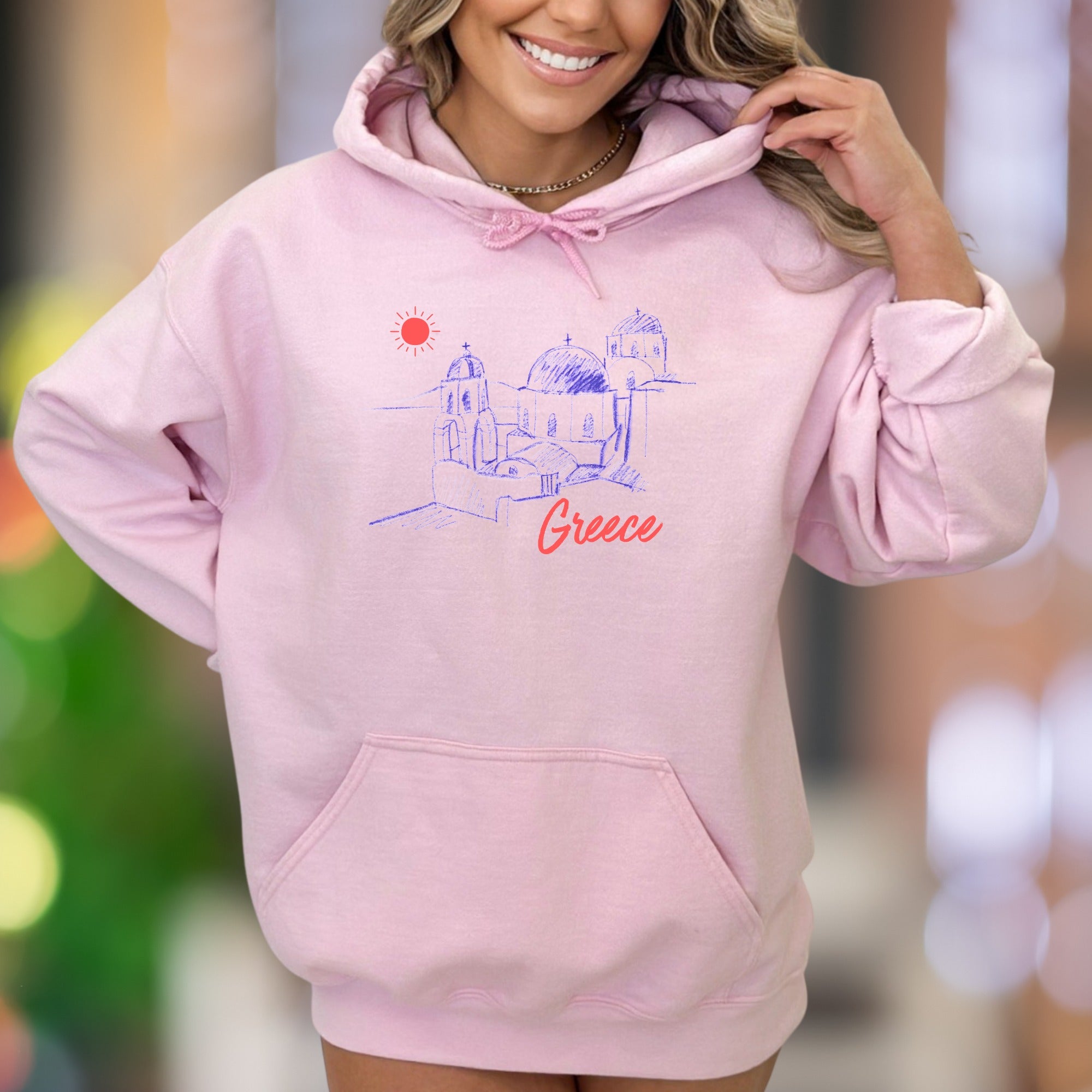 "Greece" | Retro Sketch Landmark Unisex Adult Hoodie | Travel Lifestyle
