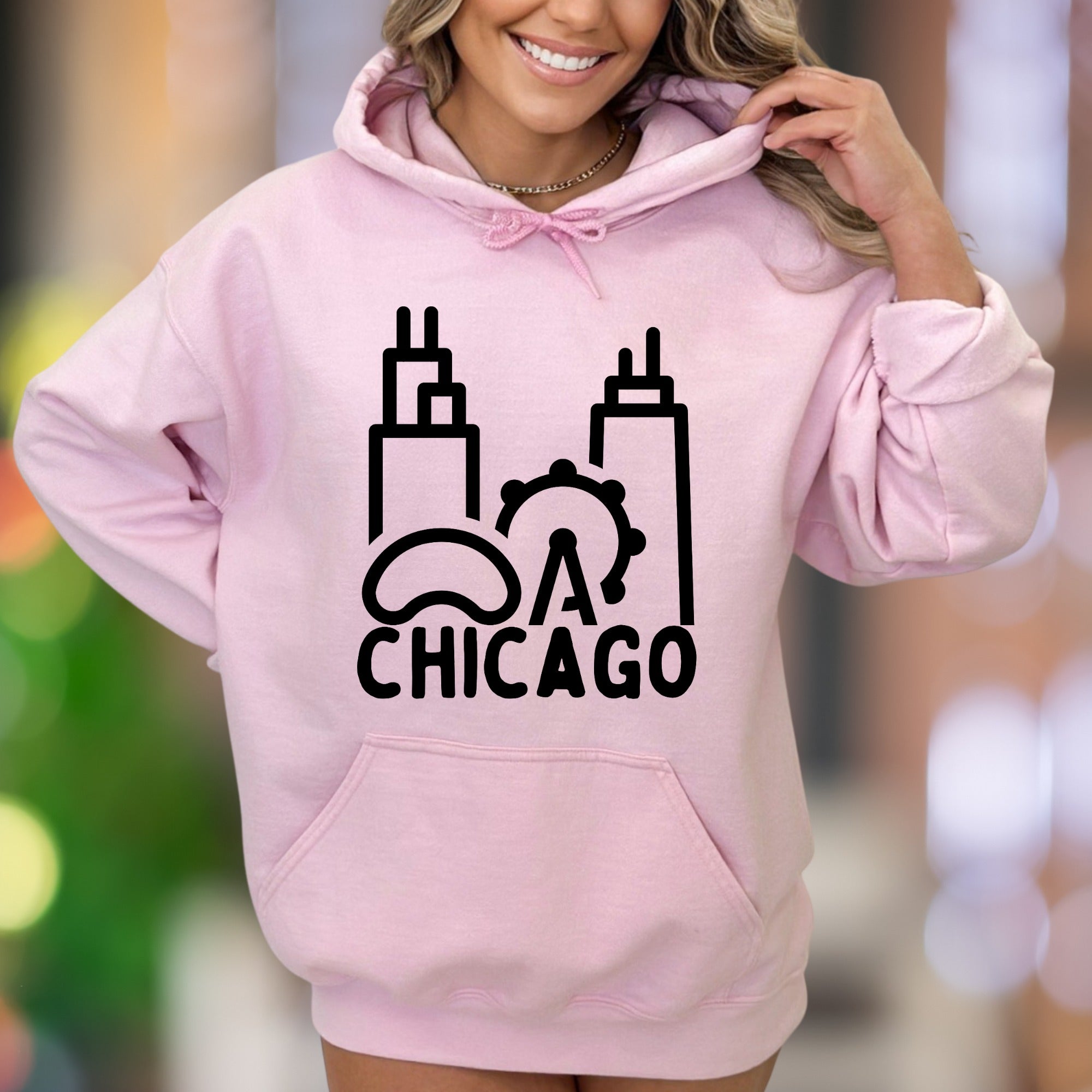 "Chicago Skyline" | Minimal City Graphic Unisex Adult Hoodie | Urban Lifestyle Apparel
