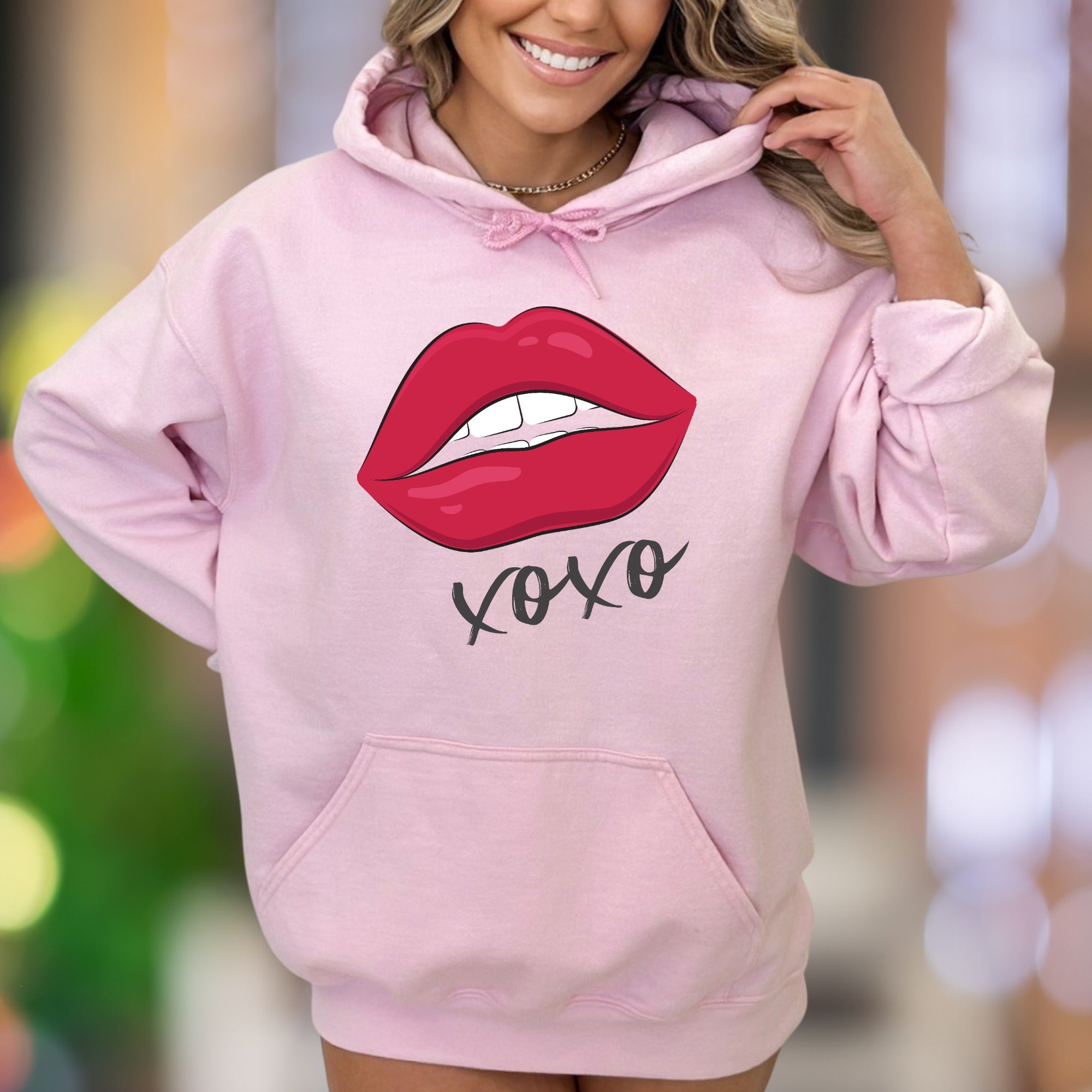 "XOXO Red Lips" | Modern Graphic Unisex Adult Hoodie | Affectionate Streetwear