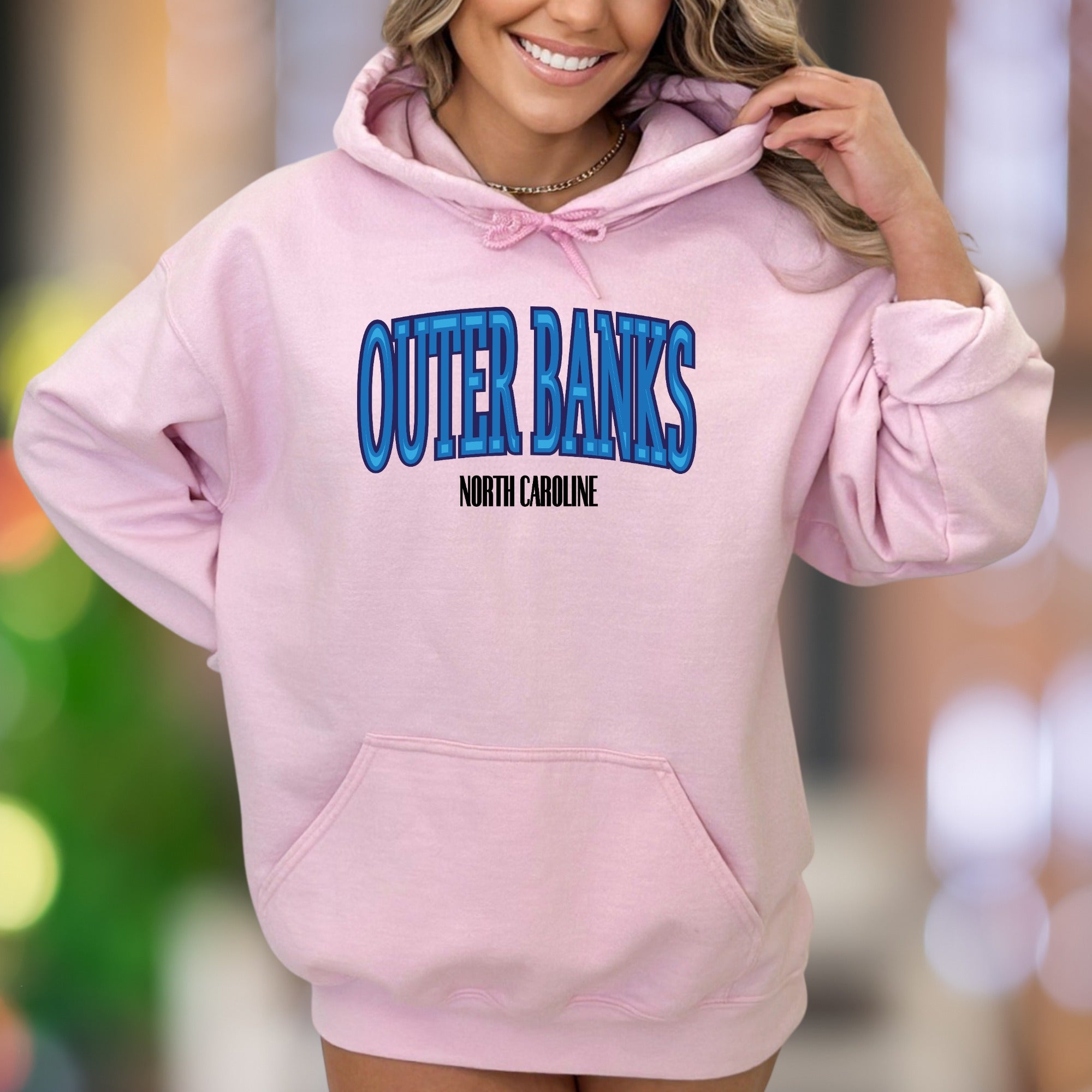 "Outer Banks North Carolina" | Retro Bold Typography Unisex Adult Hoodie | Coastal Lifestyle Apparel