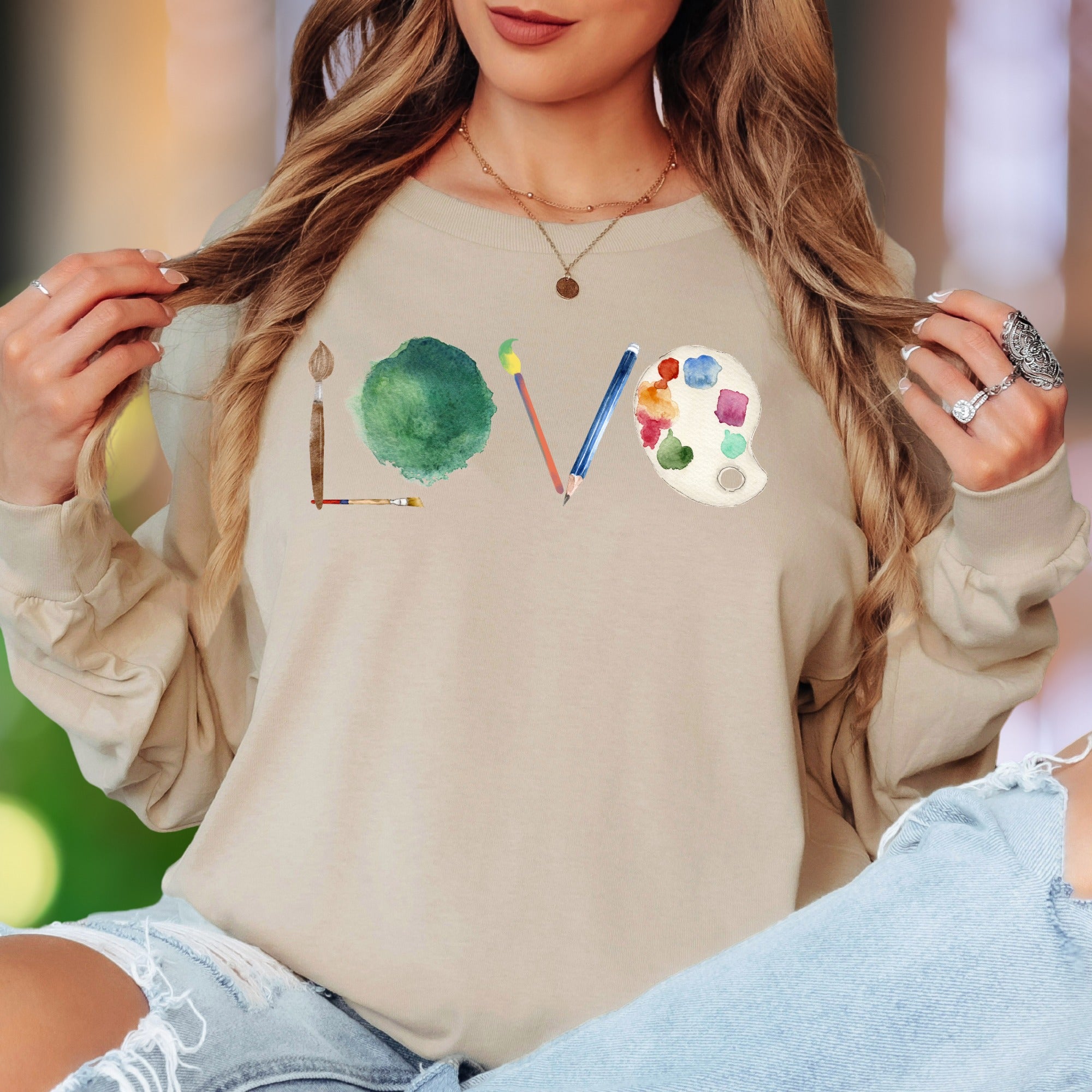 "LOVE" | Artistic Watercolor Unisex Adult Long Sleeve T-Shirt | Creative Lifestyle