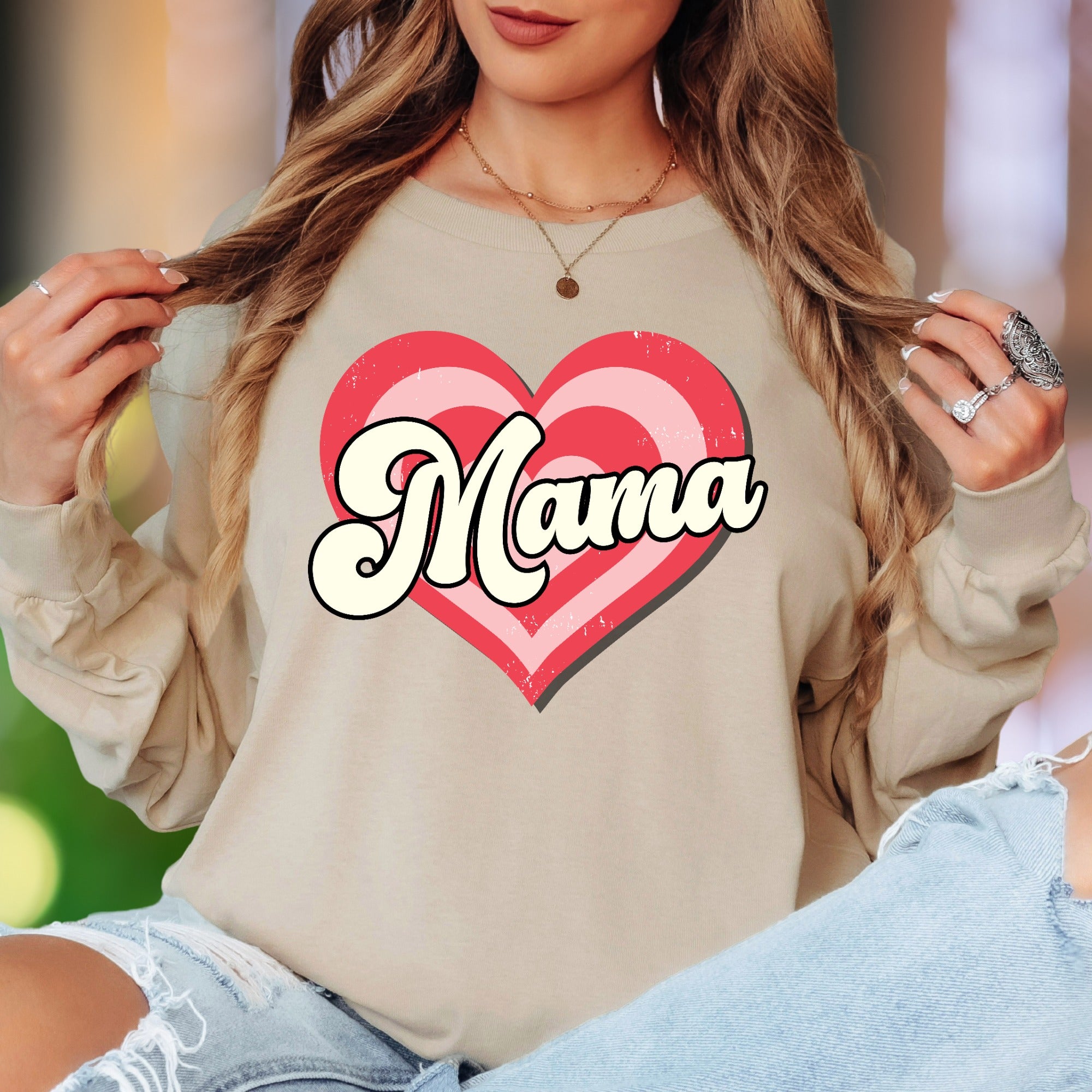 "Mama" | Retro Heart Unisex Adult Long Sleeve T-Shirt | Motherhood Lifestyle