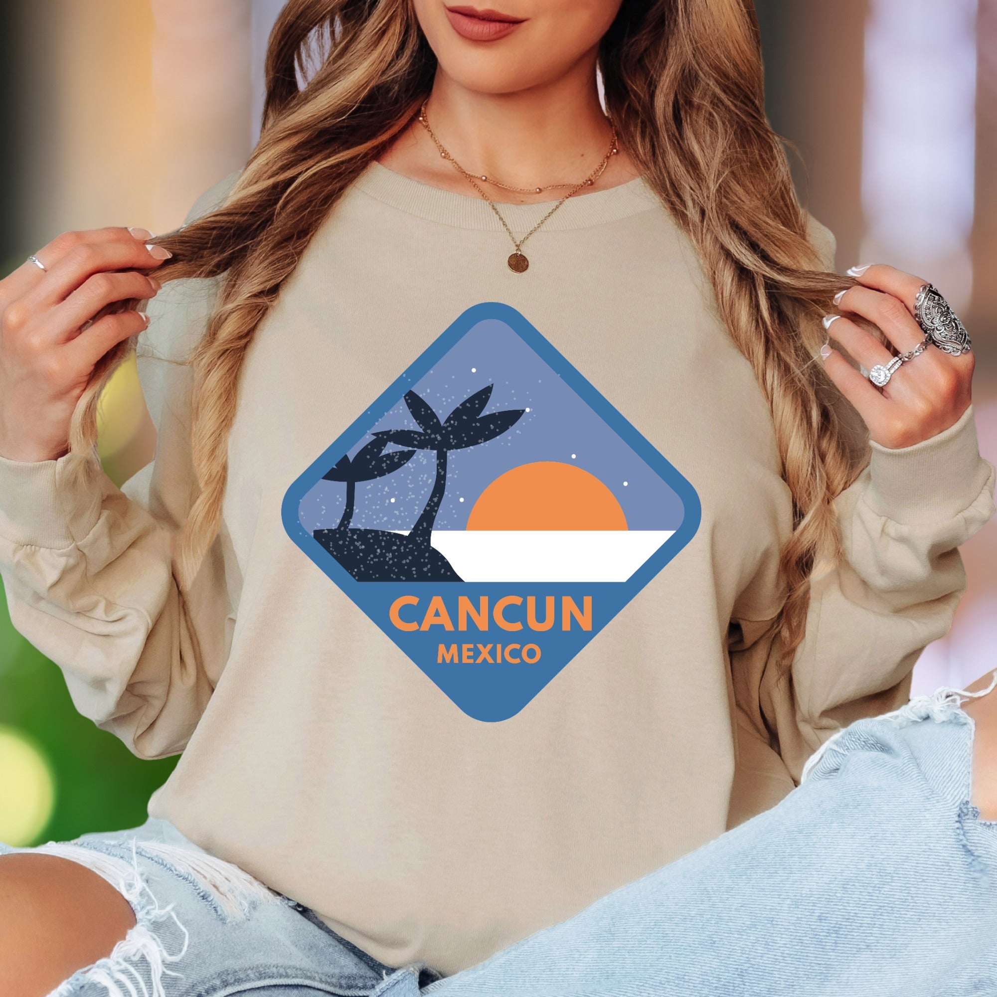 "Cancun Mexico" | Retro Travel Unisex Adult Long Sleeve T-Shirt | Vacation Lifestyle