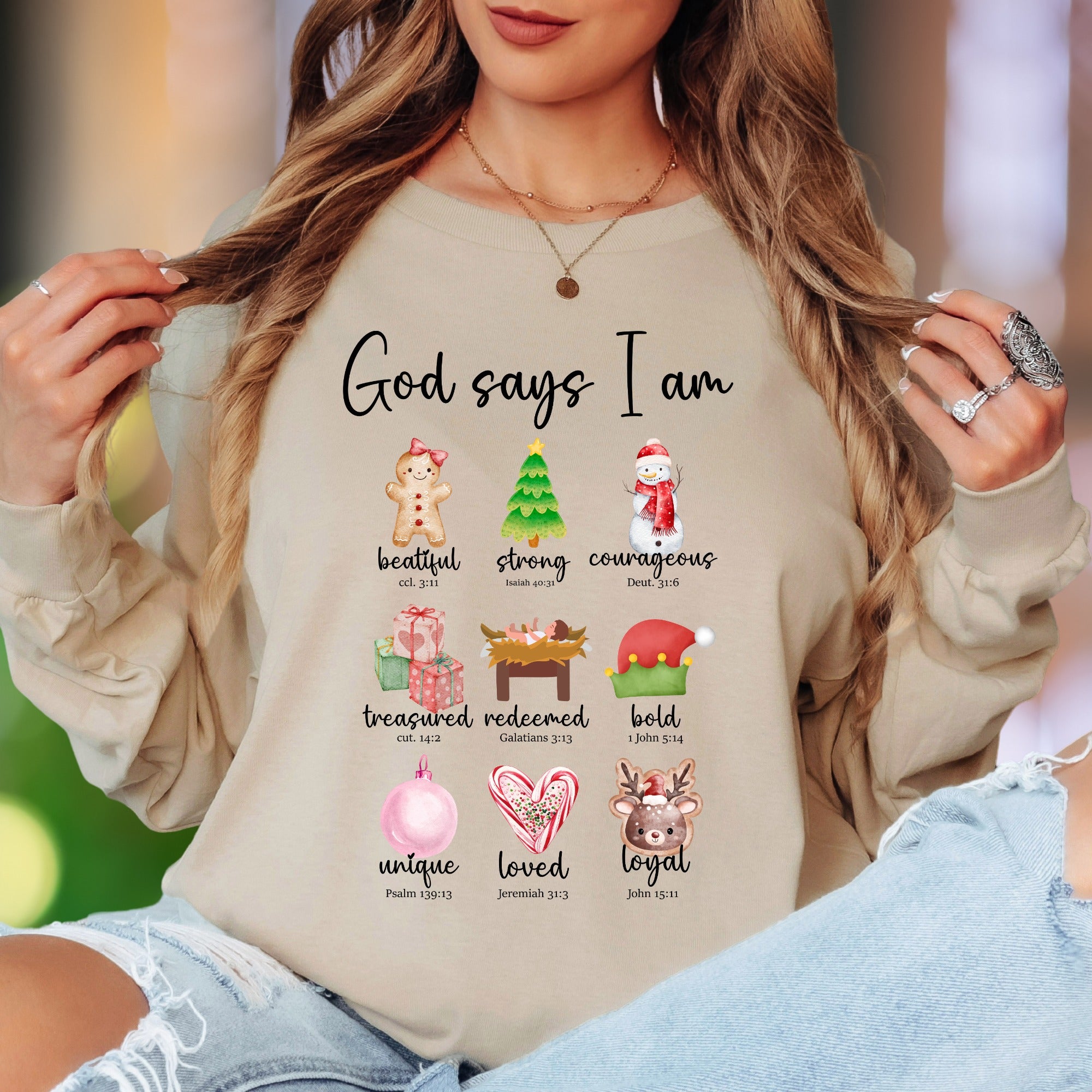 "God Says I Am" | Christmas Affirmations Unisex Adult Long Sleeve T-Shirt | Faith-Inspired Lifestyle