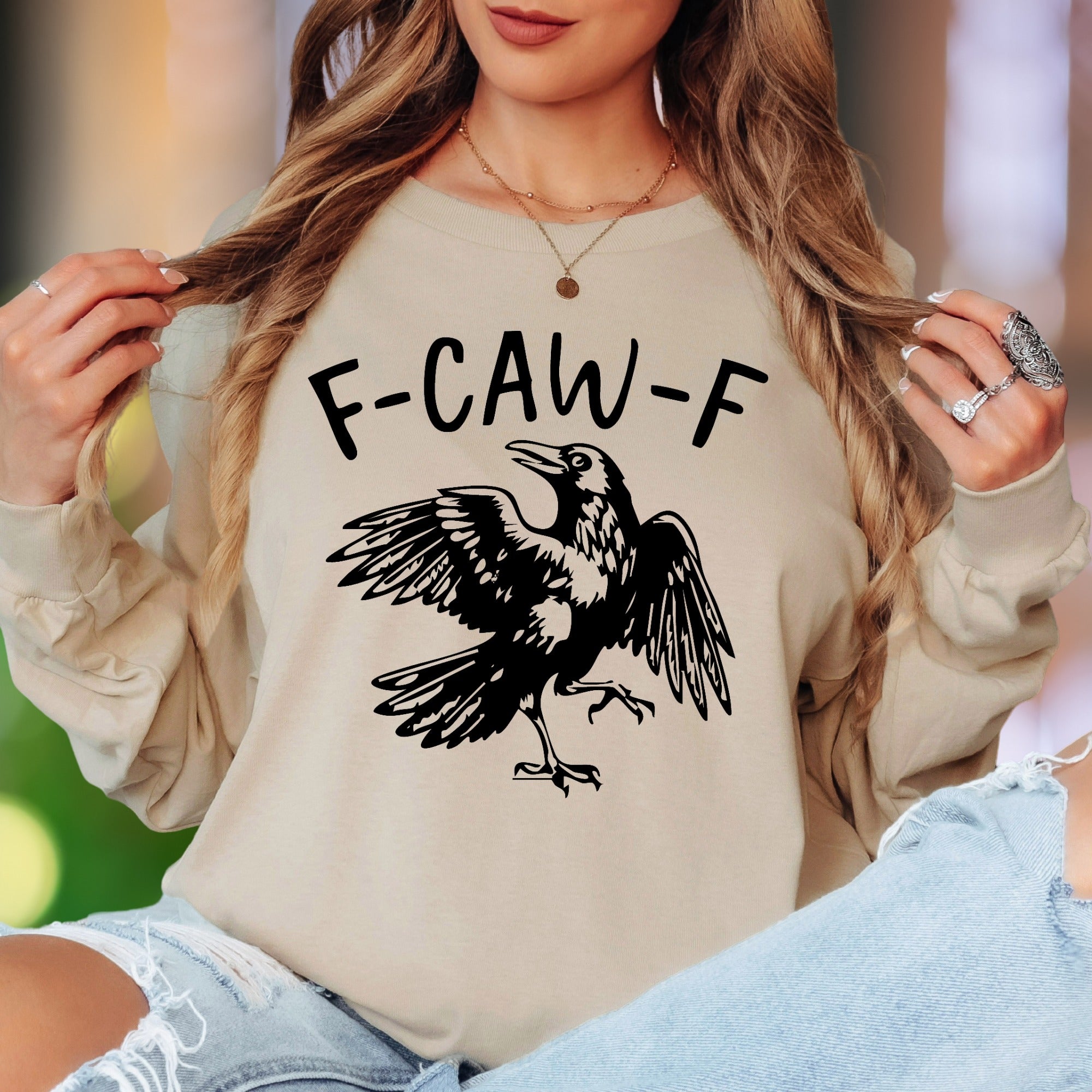 "F-CAW-F" | Funny Crow Unisex Adult Long Sleeve T-Shirt | Humorous Personality
