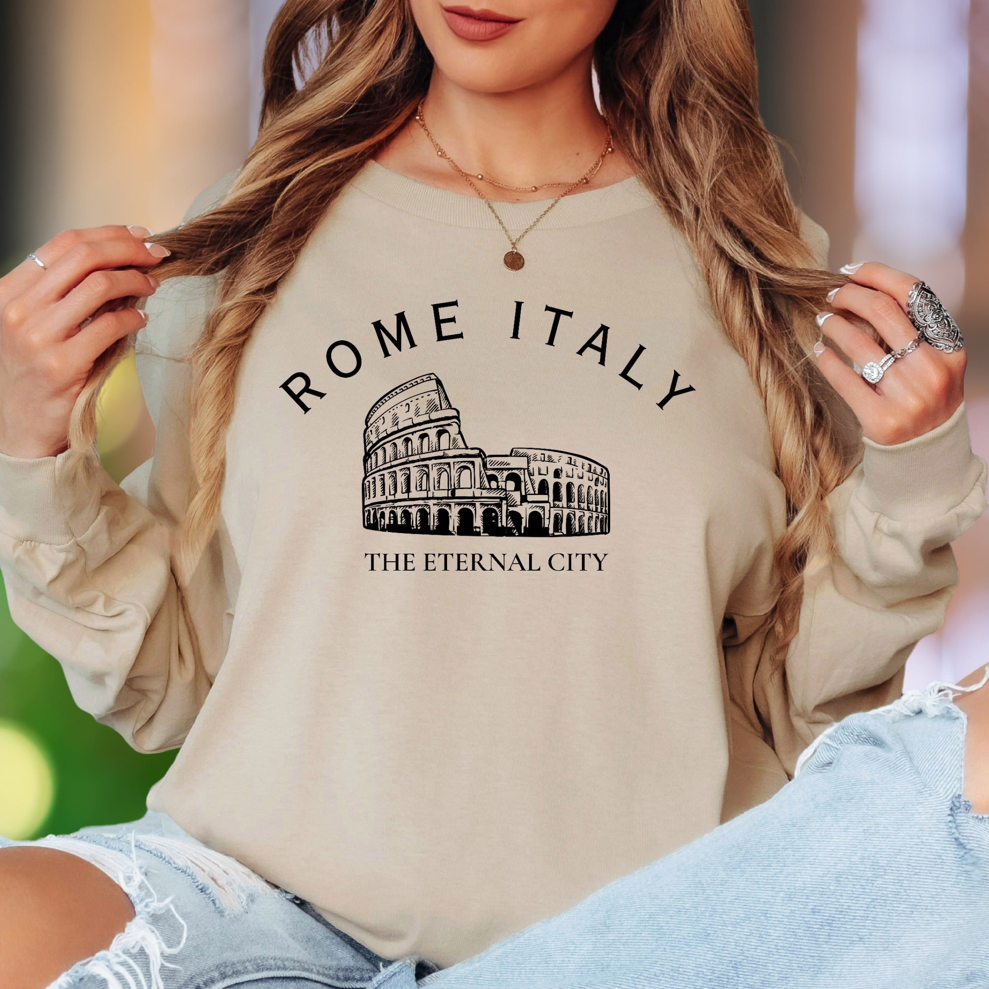 "Rome Italy The Eternal City" | Vintage Colosseum Unisex Adult Long Sleeve T-Shirt | Travel & Lifestyle