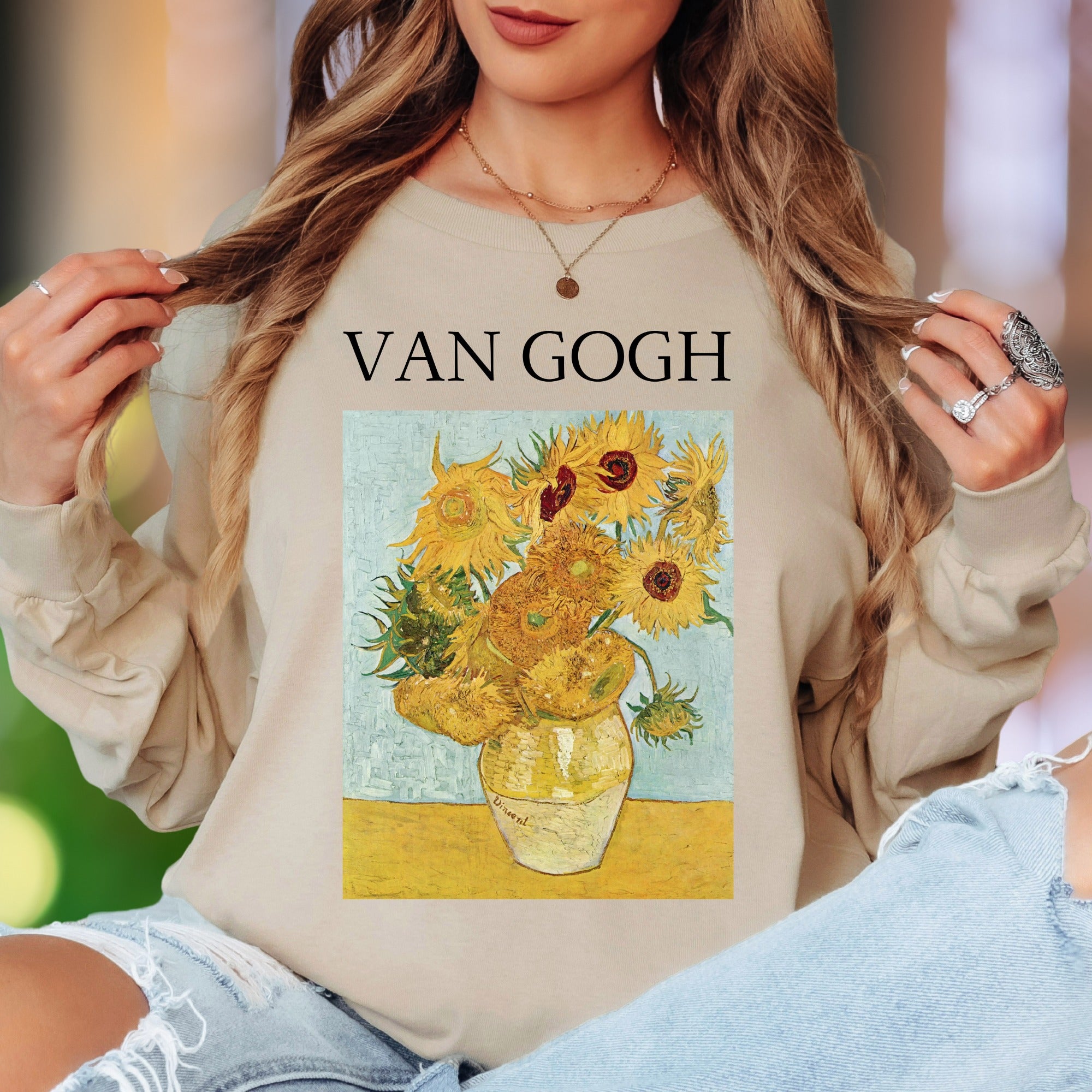"Van Gogh Sunflowers" | Artistic Vintage Unisex Adult Long Sleeve T-Shirt | Art Lover Apparel